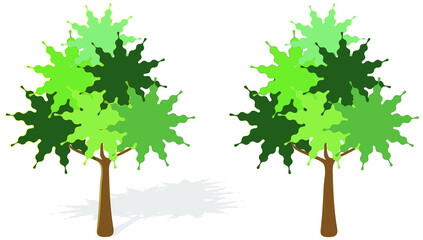 Two trees in a volumetric and flat style. Social media element. Lovely illustration in paper cut style. Technology concept design. Business concept. Online communication.