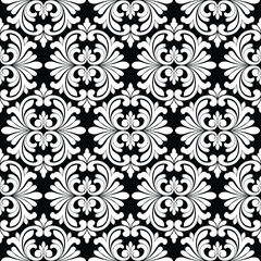 Floral pattern. Wallpaper baroque, damask. Seamless vector background. Black and white ornament. Stylish graphic pattern