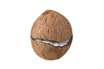 Chopped coconut on an isolated white background. Cracked coconut