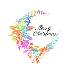 Multicolored beautiful Christmas wreath. Mixed media. Vector illustration