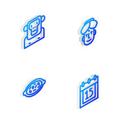 Set Isometric line Indian man, Monkey, Kheer in bowl and Independence day icon. Vector