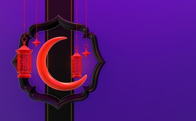 Elegant islamic new year background in purple background. 3d illustration