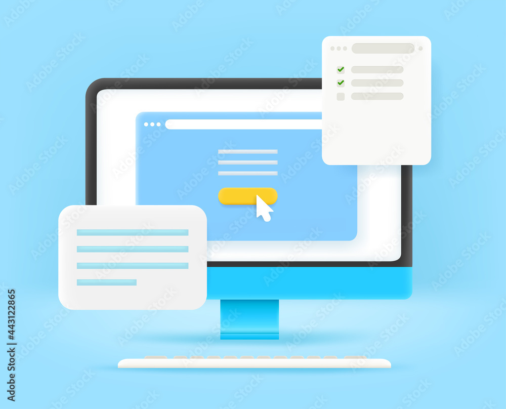 Aufkleber Modern computer with opened browser pop-up windows