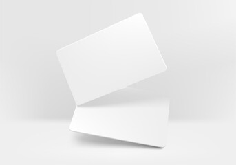 Two white blank business cards on bright background vector mockup