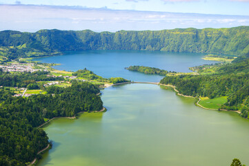 Plakat Epic view of Sete cidades lake in Sao Miguel, Azores islands.