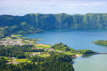 Naklejka na ściany i meble Epic view of Sete cidades lake in Sao Miguel, Azores islands.