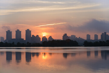 sunrise over the Dnipro in Kyiv 