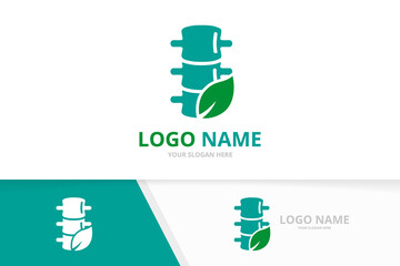 Spine and leaf logo combination. Eco vertebral column logotype design template.