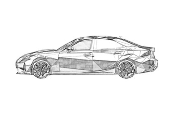 Technical illustration of a luxury sedan. - 443124221