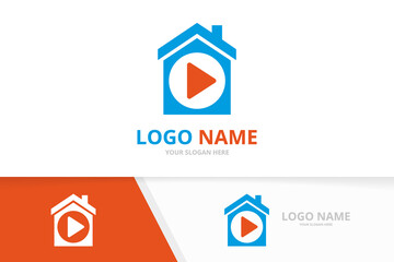 Real estate and record logo combination. House and button play logotype design template.