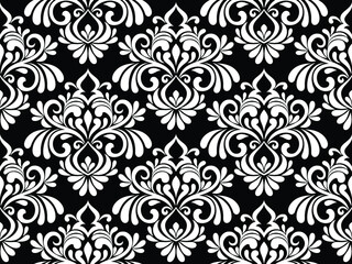 Floral damask seamless pattern. royal victorian black and white classical ornamental vector background.