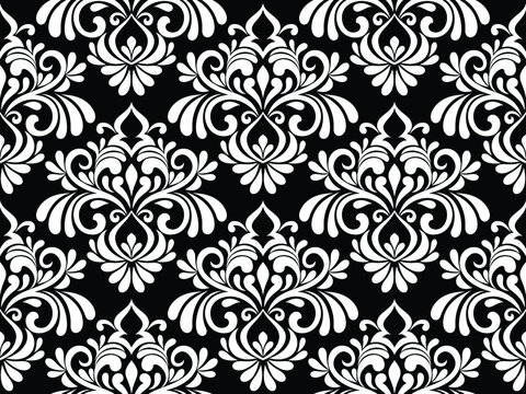 Floral damask seamless pattern. royal victorian black and white classical ornamental vector background.