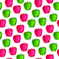 Red and green apples kitchen fabric print vector seamless pattern in watercolor style. Garden fruits green red aplles seamless wallpaper pattern design.
