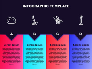 Set line Dumplings, Vodka with pepper and glass, Branch viburnum and Monument of Independence. Business infographic template. Vector