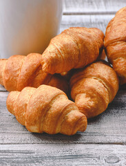 French breakfast croissants .Bread bakery products cafe concept. Freshly baked . Traditional and whole-grain croissant