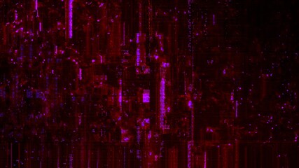 Dark purple digital glitch background with trippy abstract psychedelic code. Futuristic concept 3D illustration banner backplate for video game and crypto mining cryptocurrency or bot trading template