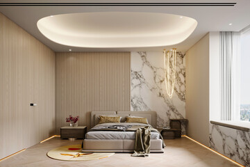 3d render of bedroom, hotel room