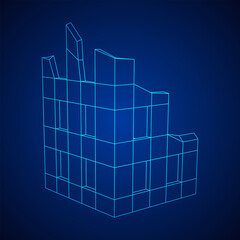 Destroyed building ruin and concrete, war destruction concept. Wireframe low poly mesh vector illustration.