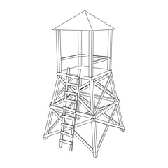 Watchtower or observation tower for hunters. Wireframe low poly mesh vector illustration.