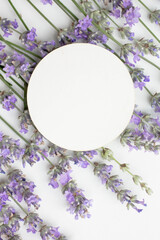 card mockup with lavender and envelope. invitation in minimalist style with flowers