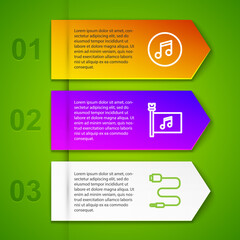 Set line Music note, tone, festival flag and Audio jack. Business infographic template. Vector