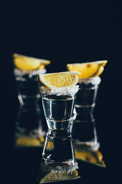 Tequila shots with salt and lemon