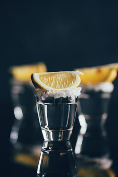 Tequila shots with salt and lemon
