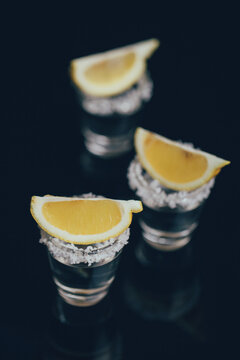 Tequila shots with salt and lemon