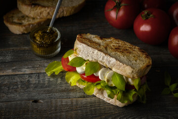 sandwich with mozzarella and tomatoes