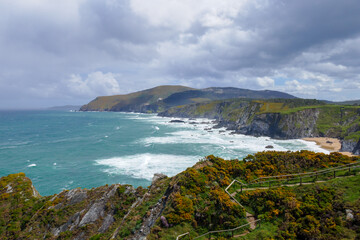 Landscape view of Bares and Ortegal cliff near Ortigueira in Coruña, Costa Artabra. Clouds