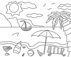 hand drawn illustration of summer beach