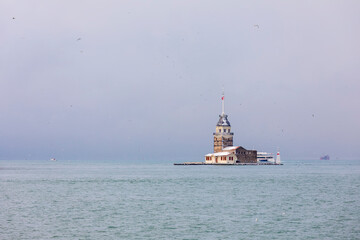 Maiden's Tower in the snow, istanbul Turkey