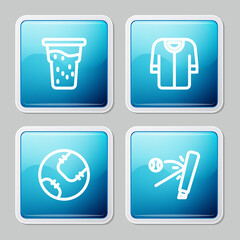 Set line Glass of beer, Baseball t-shirt, and bat with icon. Vector