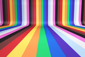 Spectacular colorful 3D rendering with the colors of the LGBTQ gay pride flag with background.