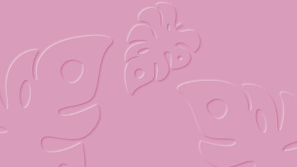 Pink background with paper style palm leaves.