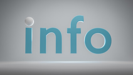 Close up of blue info text with white dot. Concept for information.