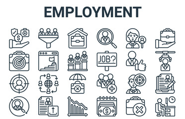 Fototapeta na wymiar linear pack of employment line icons. linear vector icons set such as office worker, selection process, employee, recruiter, work from home. vector illustration.