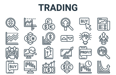 Naklejka na ściany i meble linear pack of trading line icons. linear vector icons set such as graph, notification, lightbulb, buy button, currencies. vector illustration.
