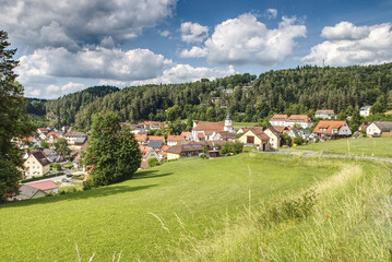Fototapeta na wymiar idyllic village in the woodland of upper franconia