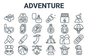 linear pack of adventure line icons. simple web vector icons set such as water bottle, backpack, walkie talkie, match box, lighter. vector illustration.