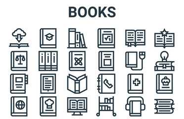 Obraz na płótnie Canvas linear pack of books line icons. simple web vector icons set such as book, book, book, vector illustration.