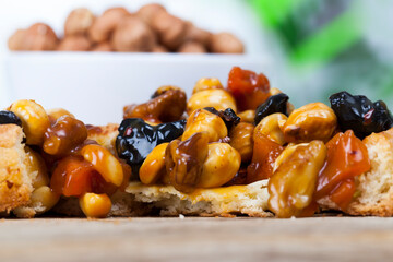 tartlets made of dough nuts and dried fruits