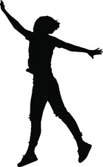 black and white vector female silhouettes for clipping, jumping people, activity and joy