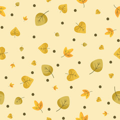 Lovely autumn leafs pattern in warm light colors, seamless repeat.