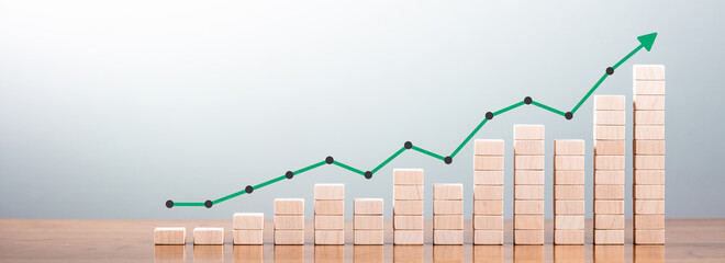 Wooden Block Statistics Graph Showing Growth Trend - Business Growth Concept