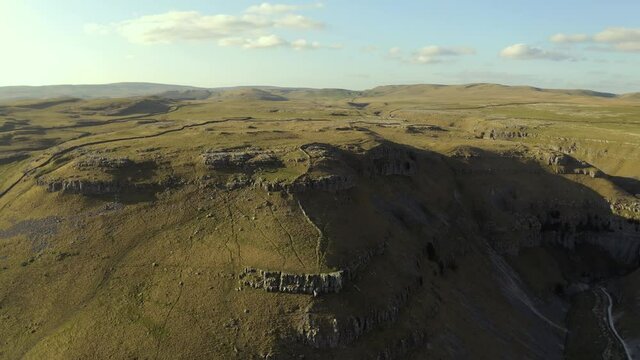 gordale scar near malham at yorkshire dales national park aerial drone shot