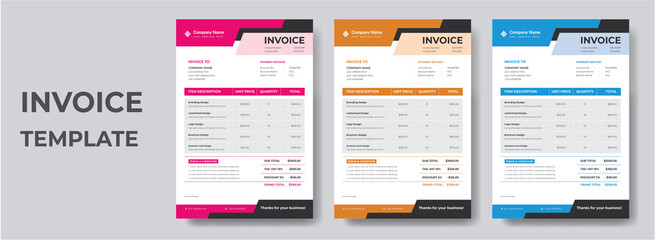 Minimal Corporate Business Invoice design template vector illustration bill form price invoice. Creative invoice template vector. business stationery design payment agreement design template