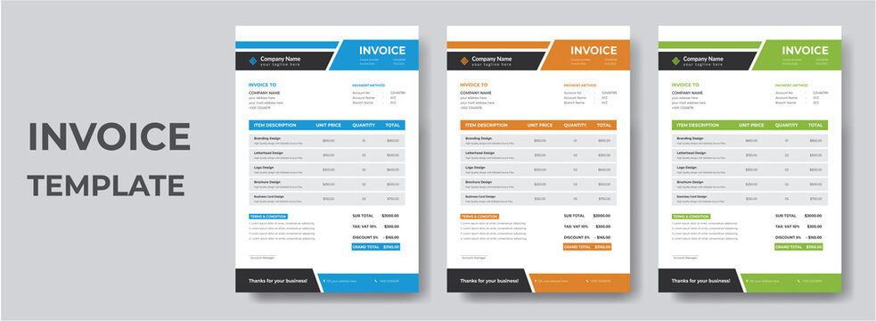 Minimal Corporate Business Invoice design template vector illustration bill form price invoice. Creative invoice template vector. business stationery design payment agreement design template