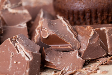 broken into several parts pieces of chocolate