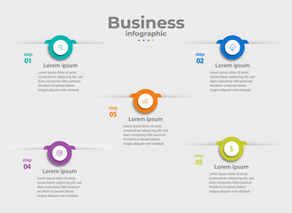 Business info graphic element with 5 options, steps, number template design Premium Vector